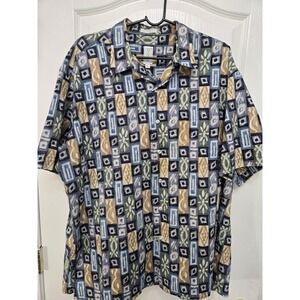 Burma Bibas Button Shirt Men's XL Geometric 60 Singles Lawn 100% Cotton